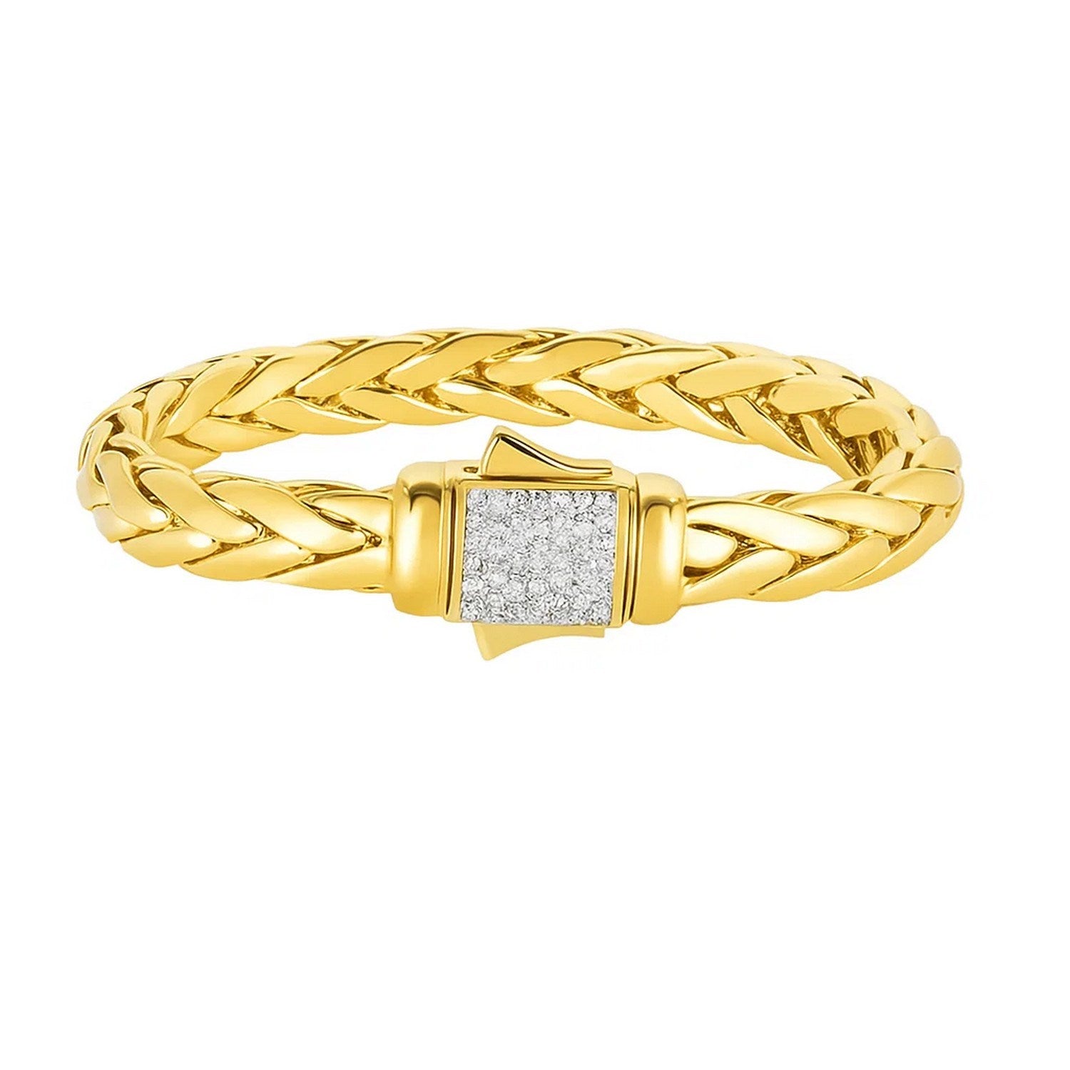 Woven Rope Bracelet with Diamond Accented Clasp in 14k Yellow Gold - Peelerie